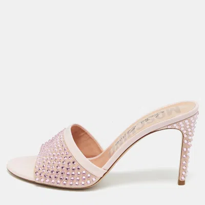 Moschino Pink Leather And Suede Crystal Embellished Slide Sandals