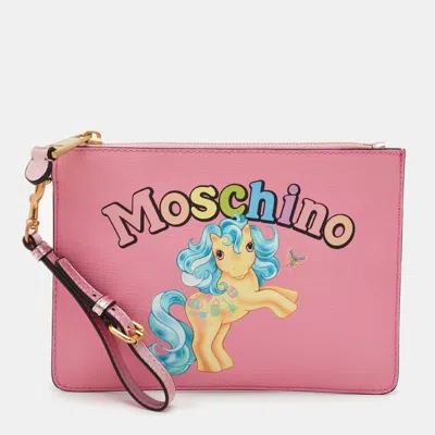 Pre-owned Moschino Pink Leather My Little Pony Pouch Clutch