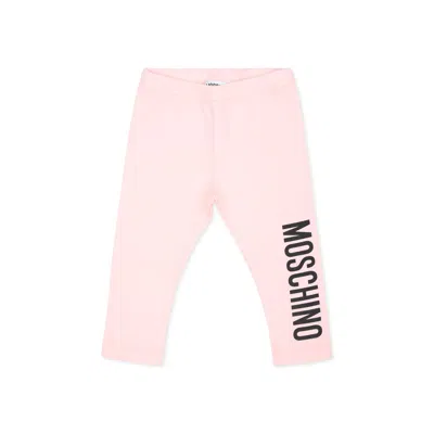 Moschino Pink Leggings For Baby Girl With Logo In Gray