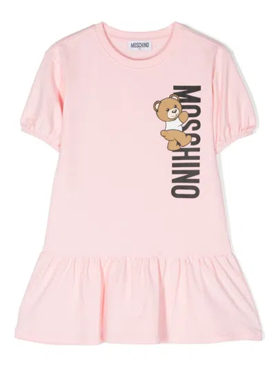 Moschino Kids' Pink Logo Print Flared Dress In 50209 Pink