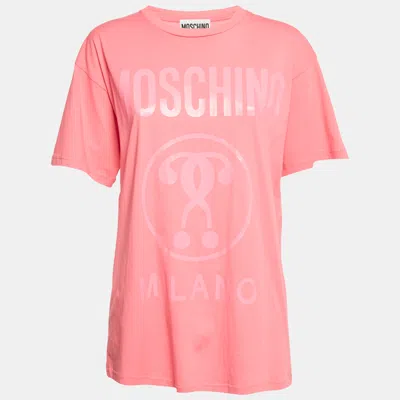 Pre-owned Moschino Pink Logo Print Jersey T-shirt Xs
