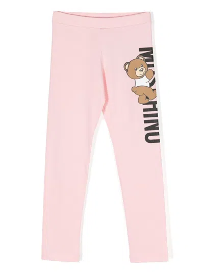 Moschino Kids' Pink Logo Print Leggings In 50209