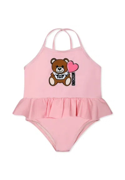 Moschino Pink One-piece Swimsuit For Baby Girl With Teddy Bear