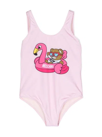 Moschino Kids' Pink Pool Party Teddy Bear Swimsuit In 50209 - Rosa