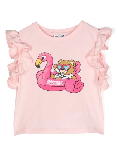 Moschino Kids' Pink Pool Party Teddy Bear T-shirt In 50209 - Rosa
