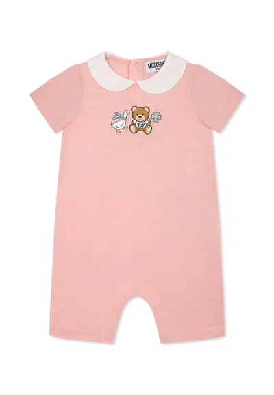 Moschino Pink Romper For Baby Girl With Teddy Bear