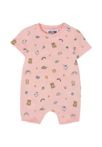 Moschino Pink Romper For Baby Girl With Teddy Bear
