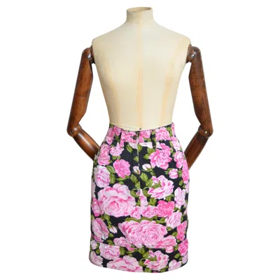 Pre-owned Moschino Pink Rose & Peonie Print  1990s High Waisted Floral Pattern Skirt In Red