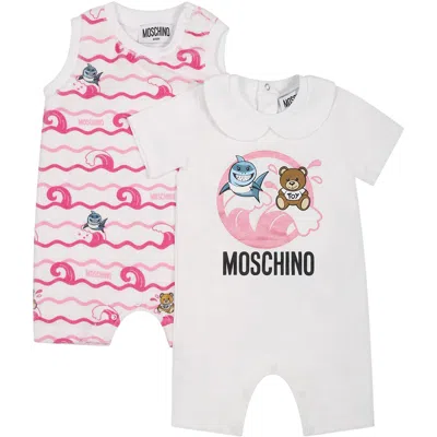 Moschino Pink Set For Baby Girl With Print And Teddy Bear