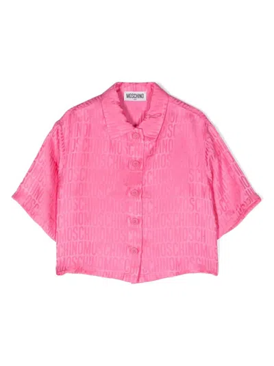 Moschino Kids' Pink Shirt With All-over Jacquard Logo