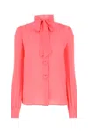 Moschino Silk Blouse With Shoulder Gatherings And Bow Collar In 205