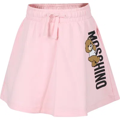 Moschino Kids' Pink Skirt For Girl With Teddy Bear And Logo