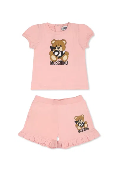 Moschino Kids' Pink Suit For Baby Girl With Teddy Bear