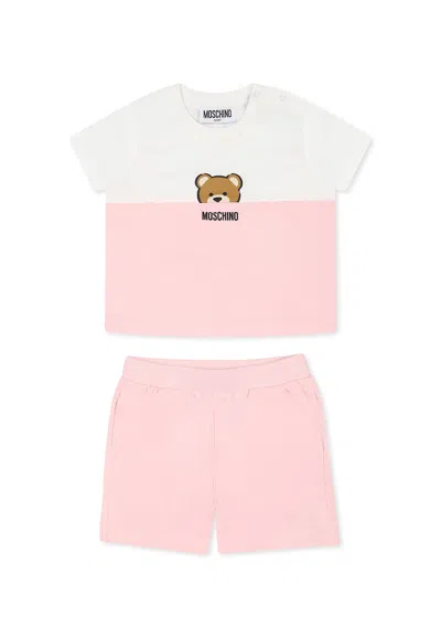 Moschino Pink Suit For Baby Girl With Teddy Bear