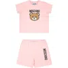 MOSCHINO PINK SUIT FOR BABY GIRL WITH TEDDY BEAR AND LOGO