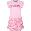 Moschino Pink Suit For Girl With Teddy Bear And Logo In Pink