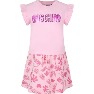 Moschino Kids' Pink Suit For Girl With Teddy Bear And Logo