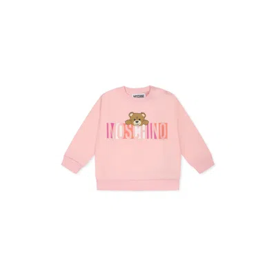 Moschino Pink Sweatshirt For Baby Girl With Teddy Bear