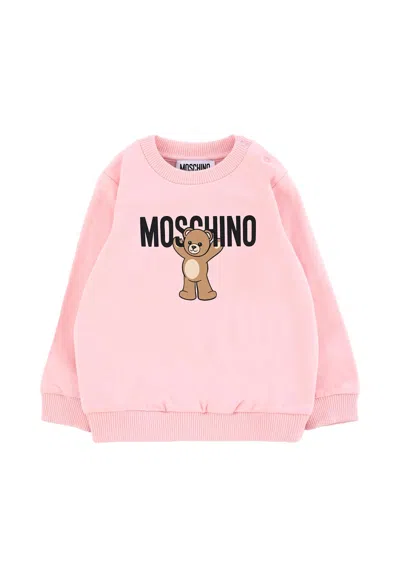 Moschino Pink Sweatshirt For Baby Girl With Teddy Bear
