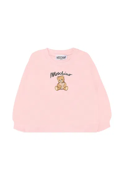 Moschino Pink Sweatshirt For Baby Girl With Teddy Bear