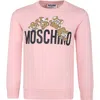 MOSCHINO PINK SWEATSHIRT FOR GIRL WITH TEDDY BEAR AND LOGO