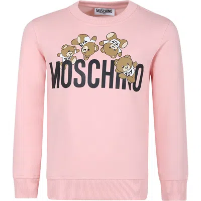 Moschino Kids' Pink Sweatshirt For Girl With Teddy Bear And Logo