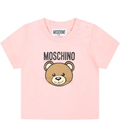 Moschino Kids' Pink T-shirt For Baby Girl With Teddy Bear