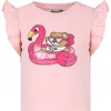 MOSCHINO PINK T-SHIRT FOR GIRL WITH TEDDY BEAR AND FLAMINGO
