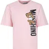MOSCHINO PINK T-SHIRT FOR GIRL WITH TEDDY BEAR AND LOGO