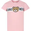 MOSCHINO PINK T-SHIRT FOR GIRL WITH TEDDY BEAR AND LOGO