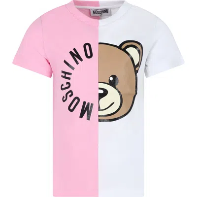 Moschino Kids' Pink T-shirt For Girl With Teddy Bear And Logo