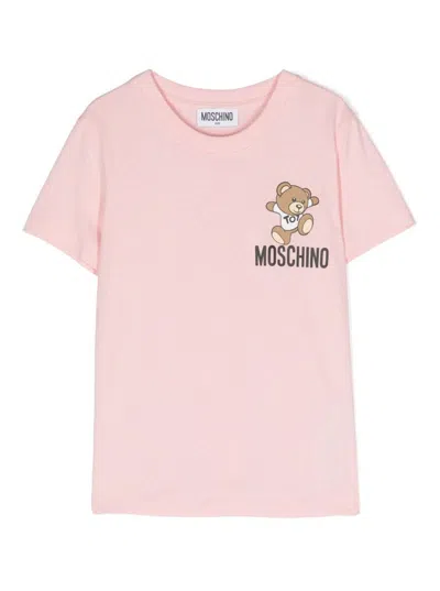 Moschino Kids' Pink T-shirt With Teddy Bear In Cotton Boy In Sugar Rose