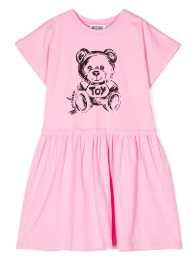 Moschino Kids' Pink Teddy Print Dress In 50206 Rosa