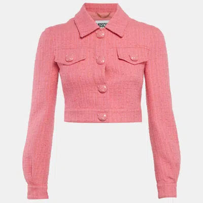Pre-owned Moschino Pink Tweed Teddy Button Detail Crop Jacket Xs