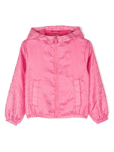 MOSCHINO PINK WINDBREAKER JACKET WITH ALL-OVER JACQUARD LOGO