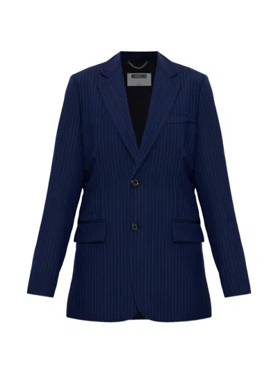 Moschino Pinstripe Blazer Nylon Silk Long Sleeves In Blue