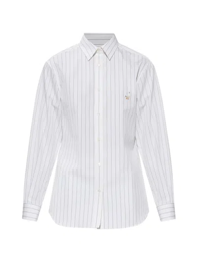 Moschino Pinstripe Goose-embroidered Shirt In White