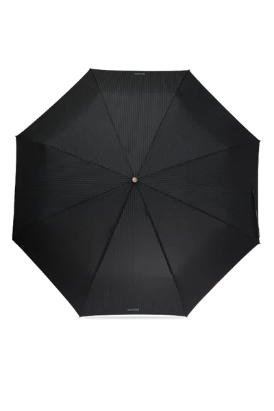 Moschino Pinstriped Folding Umbrella In Black