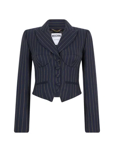 Moschino Pinstriped Jacket In Blue