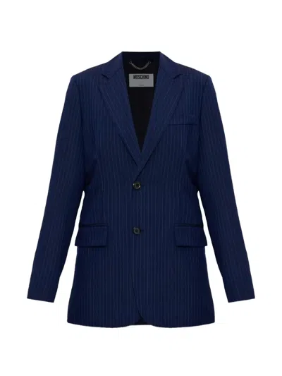Moschino Pinstripe-pattern Wool Jacket In Blue