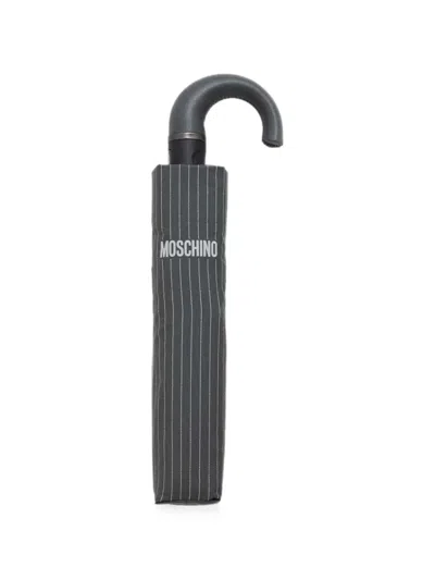 Moschino Pinstripe-print Logo-print Umbrella In Gray