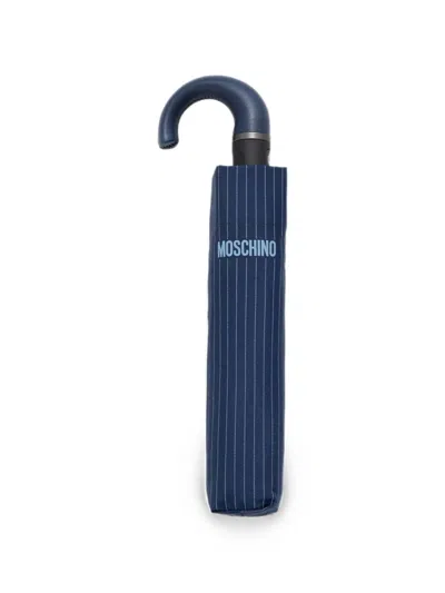 Moschino Pinstripe-print Logo-print Umbrella In Blue