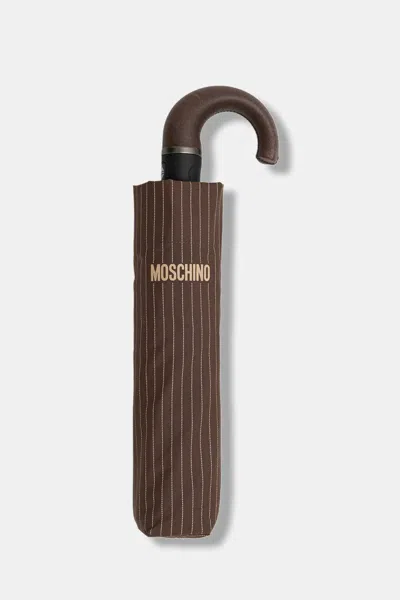 Moschino Pinstripe-print Logo-print Umbrella In Brown