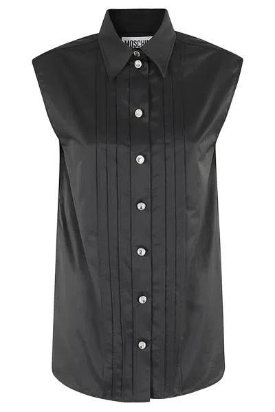 Moschino Pintuck Detailed Curved Hem Shirt In Black