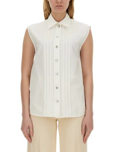 Moschino Pintuck-detailing Sleeveless Shirt In Bianco