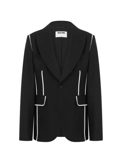 Moschino Piped Pleated-back Jacket In Black