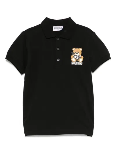 Moschino Kids' Poloshirt Aus Pikee In Schwarz