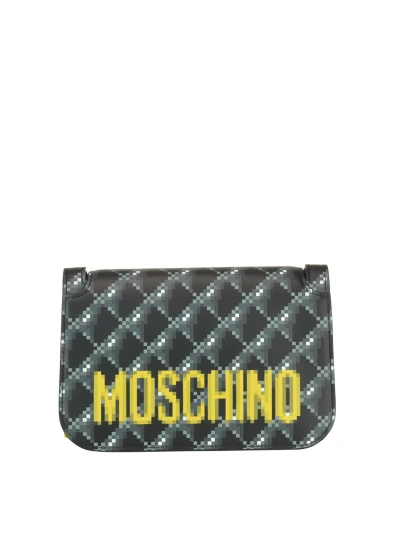 Moschino Pixel Print Leather Cross Body Bag In Brown