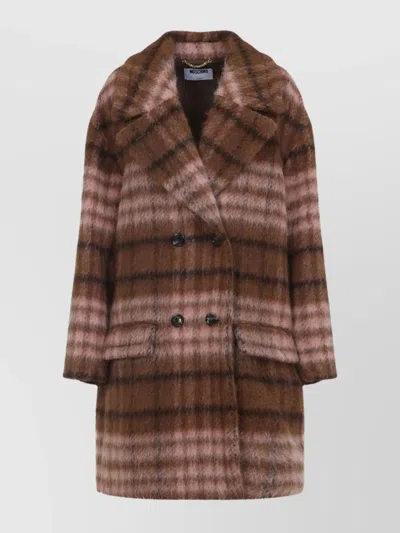 MOSCHINO PLAID DOUBLE-BREASTED COAT NOTCHED LAPELS