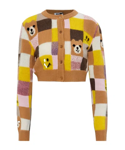 Moschino Plaid Long-sleeved Knit Sweater In Brown